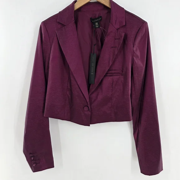House of Harlow 1960 Shiny Dark Fuchsia Cropped Blazer W/ Cami Womens Medium - Picture 2 of 16
